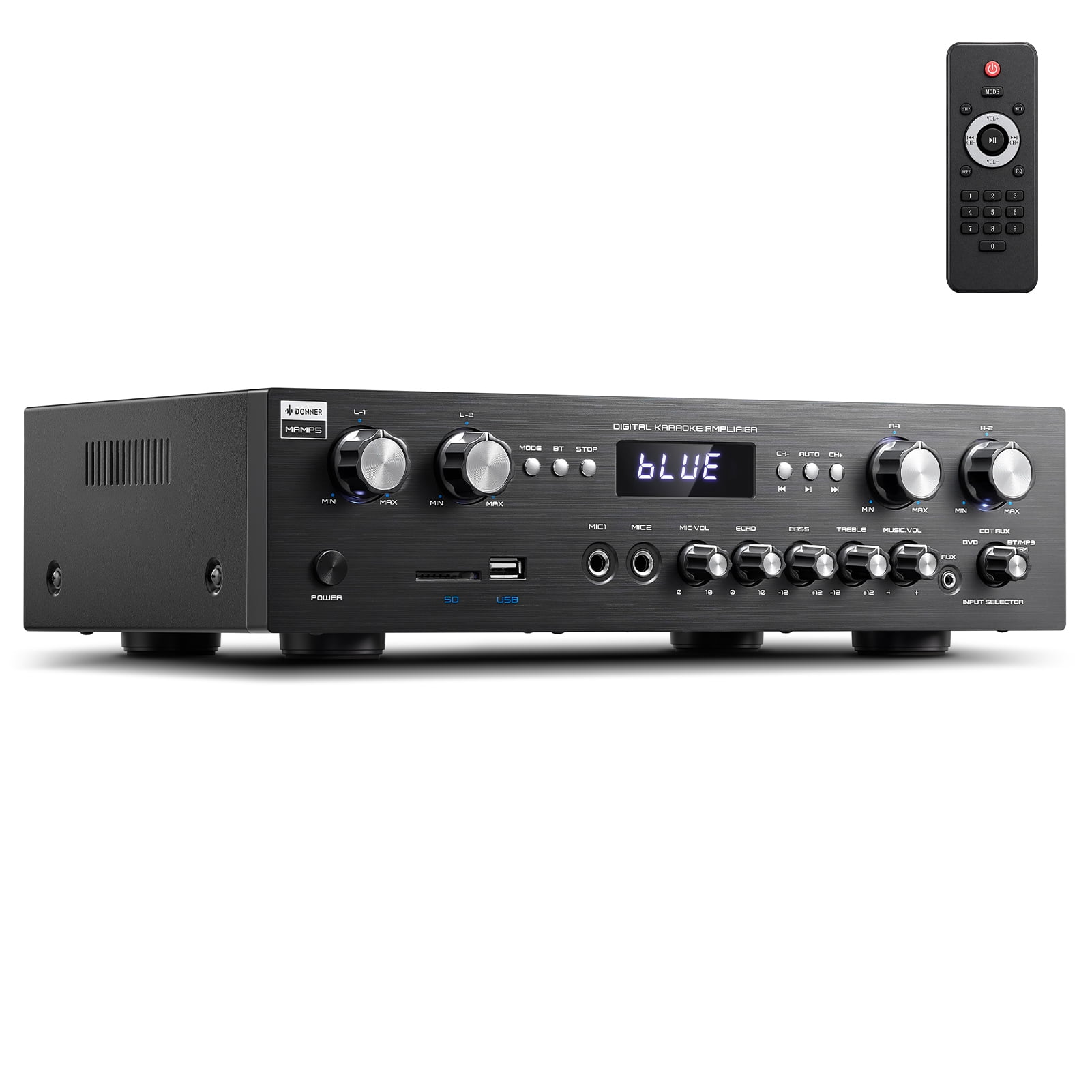 Donner Stereo Audio Amplifier Receiver, 4 Channel 1000W Peak Power Home Theater Stereo ReceiverBluetooth 5.0 Speaker Selector for Studio, Home