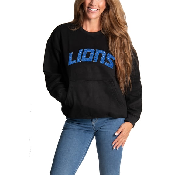 Women's Cuce Black Detroit Lions Chenille Jeweled Sweatshirt