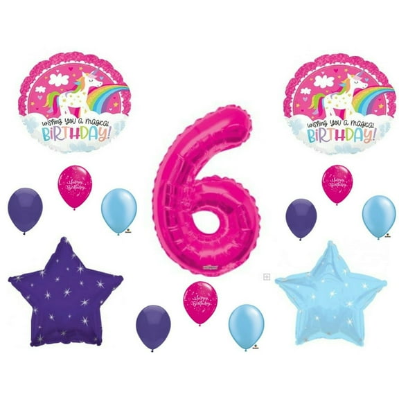 Unicorn Magical 6th Happy Birthday Party Balloons Decorations Supplies