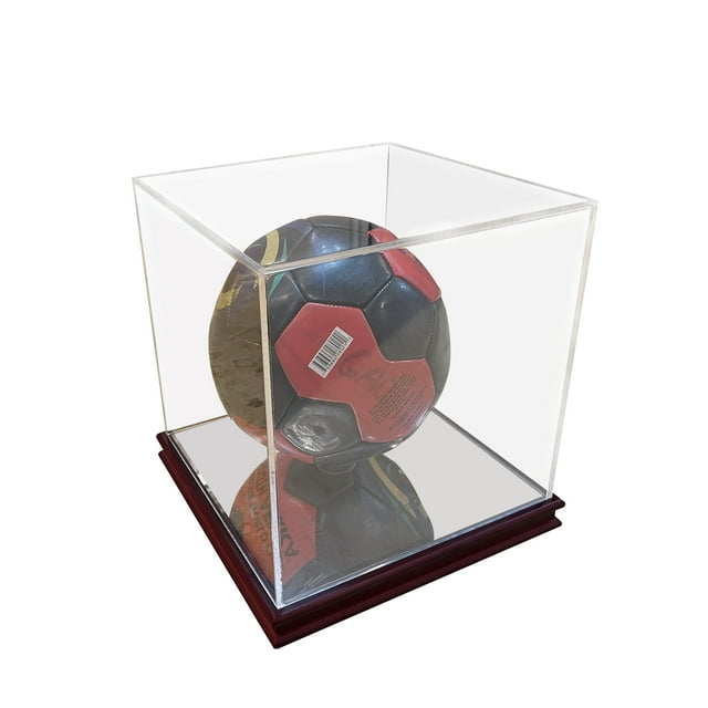 FixtureDisplays® 10 X 10 X 10" Acrylic Display Case with Wood Mirrored Base, Fully Assembled, Great Workmanship, Removable Riser Ring, Basketball, Soccer, Figurine, Art, Doll, Collectible Case