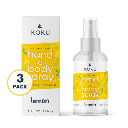 KOKU Citrus Hand & Body Spray | Lemon Scent | Three 3-Ounce Travel-Size Spray Bottles