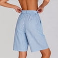 thumbnail image 6 of Yourumao Womens Linen Shorts Striped Elastic Waist Bermuda Shorts Breathable Comfy Wide Leg Pants for Beach Leisurewear with Pocket, 6 of 9