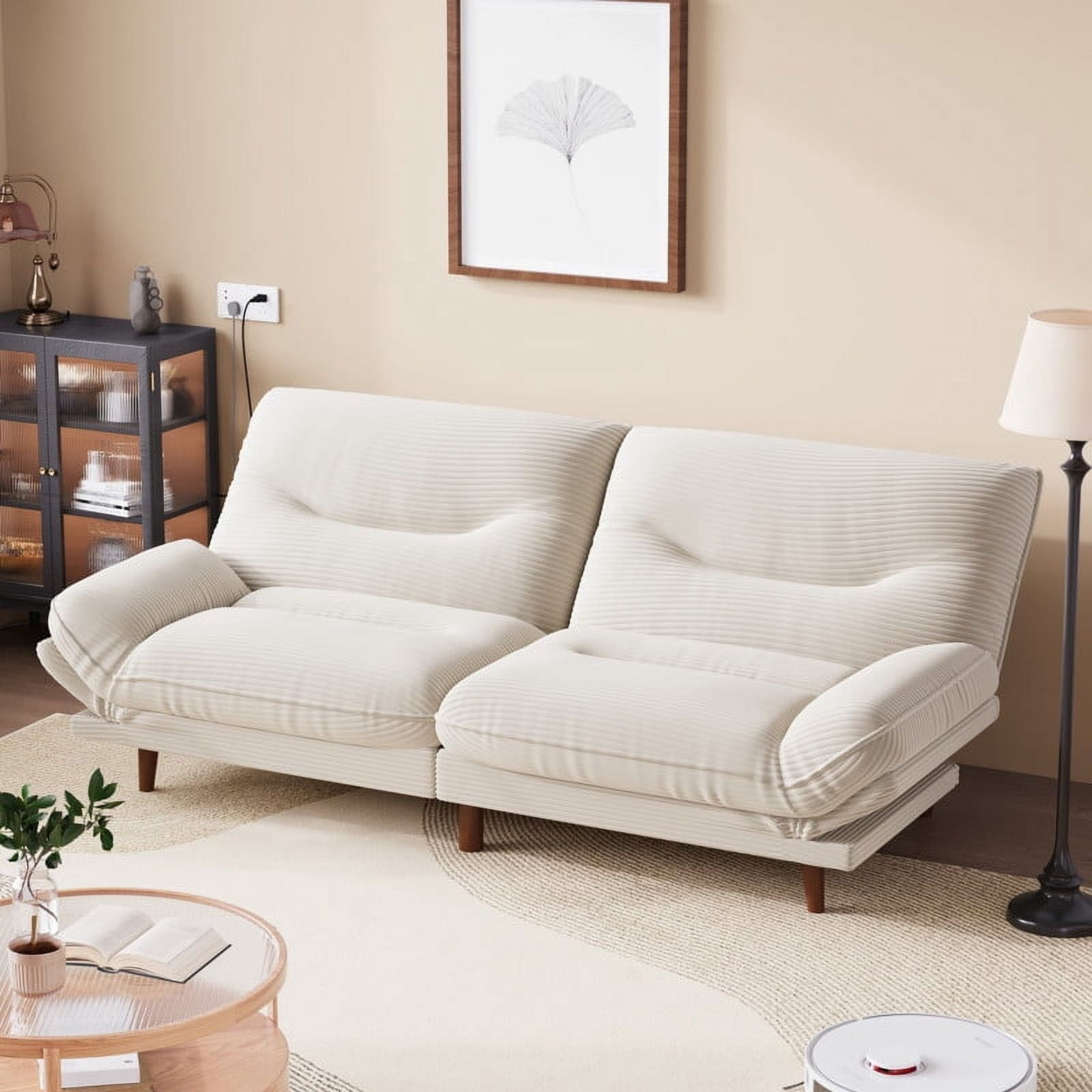 Furmax Futon with Five Angles Adjustable Armrests and Adjustable Backrest Futon Sofa Couch for Small Spaces Living Room Office,Beige