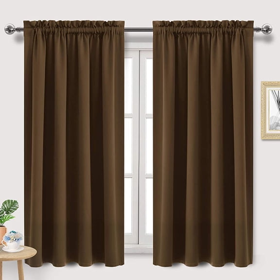 Bxaolu Blackout Curtains for Bedroom 63 Inch Length 2 Panels Set, Solid Thermal Insulated Energy Saving Rod Pocket Window Treatment Curtains Blackout Drapes, W38 x L63 Inch, Brown