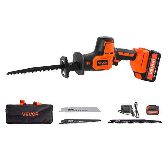 VEVOR Cordless Reciprocating Saw, 20 V, 3000 SPM Variable Speed,1 inch Stroke Length, Electric Reciprocating Saw with Battery, Charger, 8 Blades, and Carrying Bag, for Wood, Metal and Plastic Cutting
