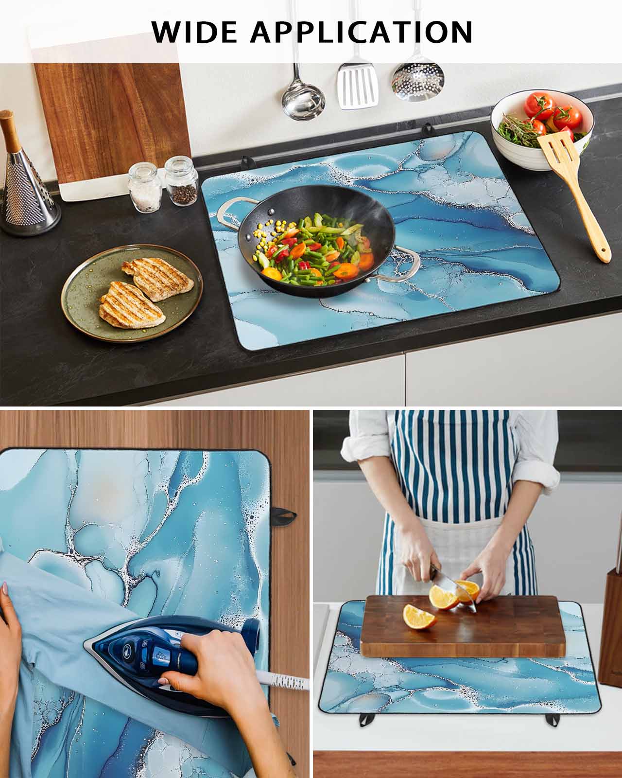 nqOlkjepod Large Induction Cooktop Protector Mat 24"x21", Modern Blue Grey Stove Top Covers for Electric Stove, Abstract Marble Textured Decorative Stove Burner Cover Mats, Glass Top Stove Cover
