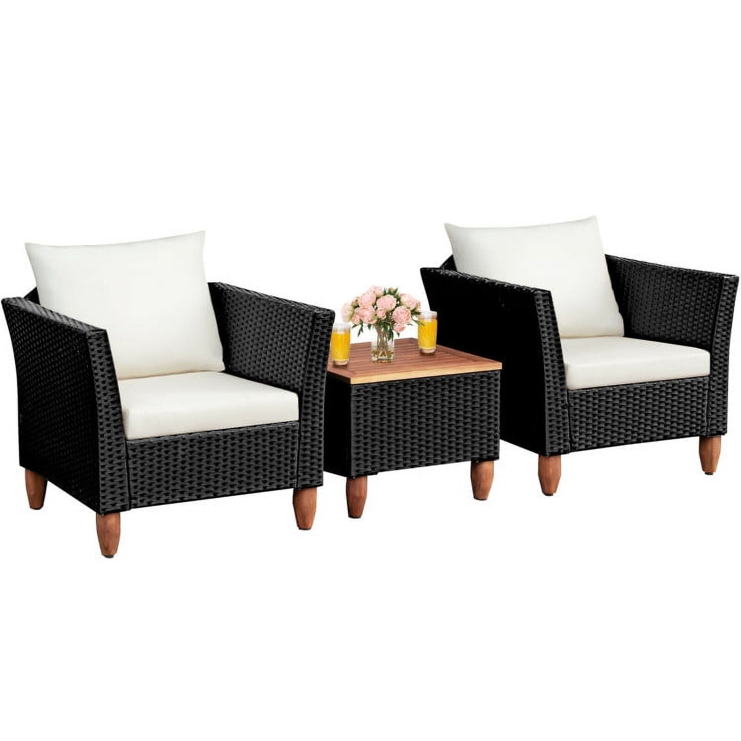 Aimee Lii 3 Pieces Outdoor Patio Rattan Furniture Set with Coffee Table, Modern Patio Furniture, White