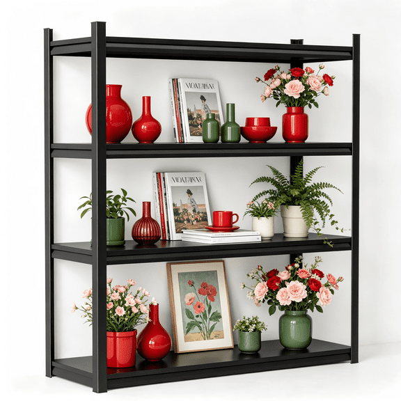 4-Tier Heavy Duty Plant Shelf, 2000LBS Adjustable Metal Flower Pot Display Stand, Freestanding Sturdy Plant Storage Rack for Home, Balcony, Pantry, Kitchen, Indoor Decor, Black, 54" H x 40" W x 18" D