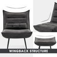 thumbnail image 4 of Mcombo Modern Chair with Ottoman, Wingback Club Accent Chairs for Living Room, Bronzing Fabric Upholstered Leisure Chairs with Metal Legs 4400 (Dark Grey), 4 of 8