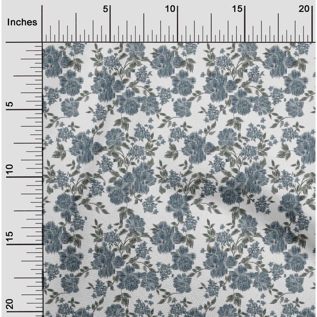 oneOone Cotton Poplin Fabric Leaves & Floral Ikat Print Fabric BTY 56 Inch Wide