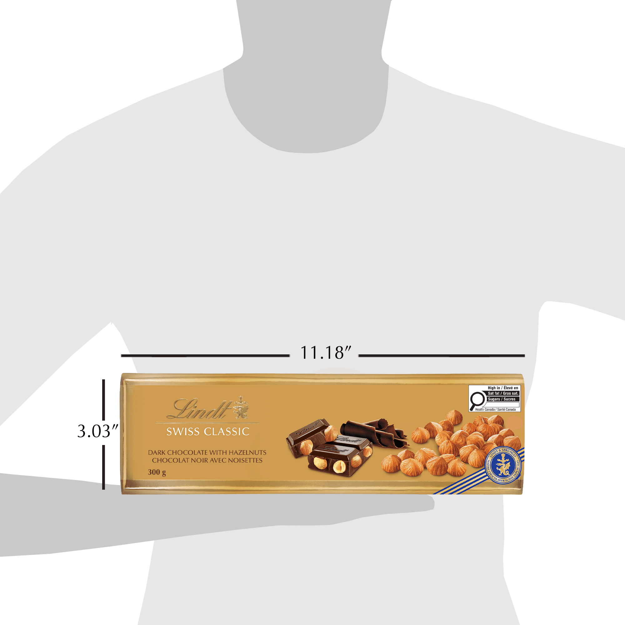 Lindt SWISS CLASSIC Dark Chocolate and Hazelnut Bar, 300g