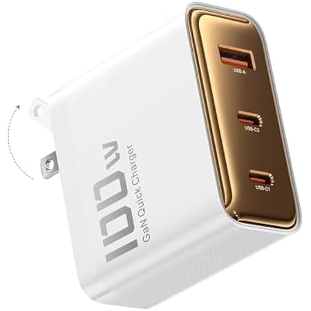 100W USB C Charger Block, 3-Port GaN Type C Charger Laptop Fast Charging Station for MacBook Pro 16'', Dell XPS, iPad Pro, Tablet, Chromebook, iPhone 16/15/14, Samsung Galaxy S24/S23 Ultra