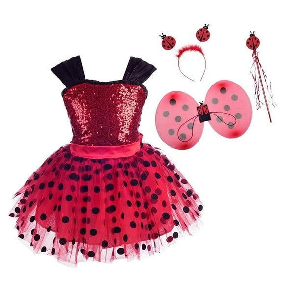 Red Polka Dot Ladybug Tutu Dress with Accessories for Little Girls, Size 5-6. Perfect for Fancy Parties.