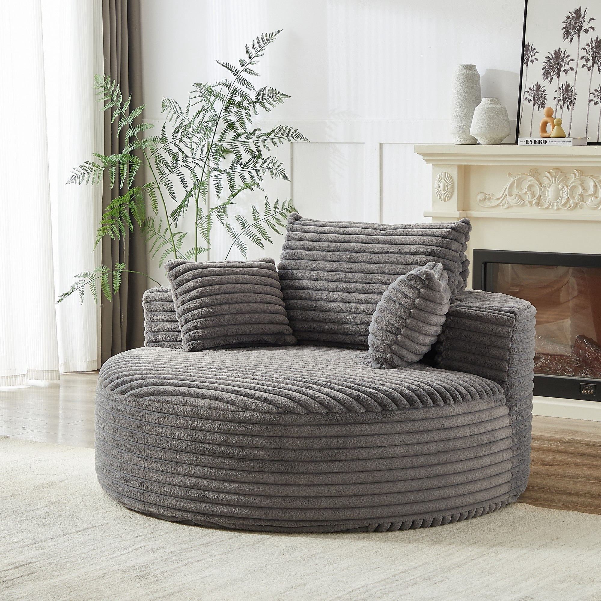 Sailvan 55" Modern Corduroy Single Seater Lounge Chair, Modular Cloud Sofa with Enveloping Pillows, No Assembly Lazy Chair for Living Room Grey