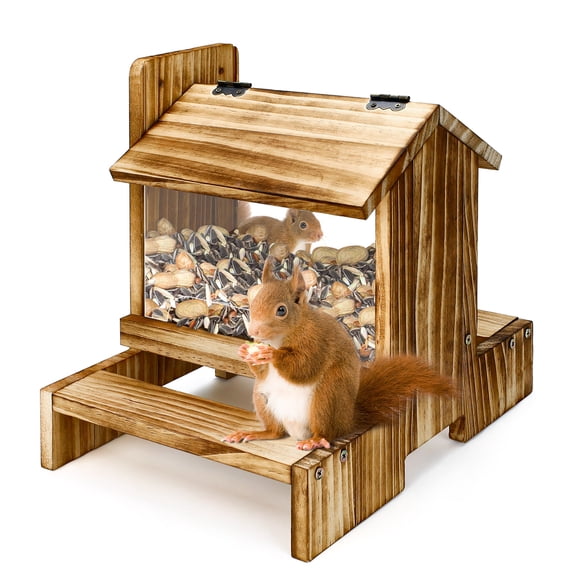 Wooden Squirrel Feeder, Squirrel Feeders for Outdoors, Squirrel House for Squirrel and Chipmunk