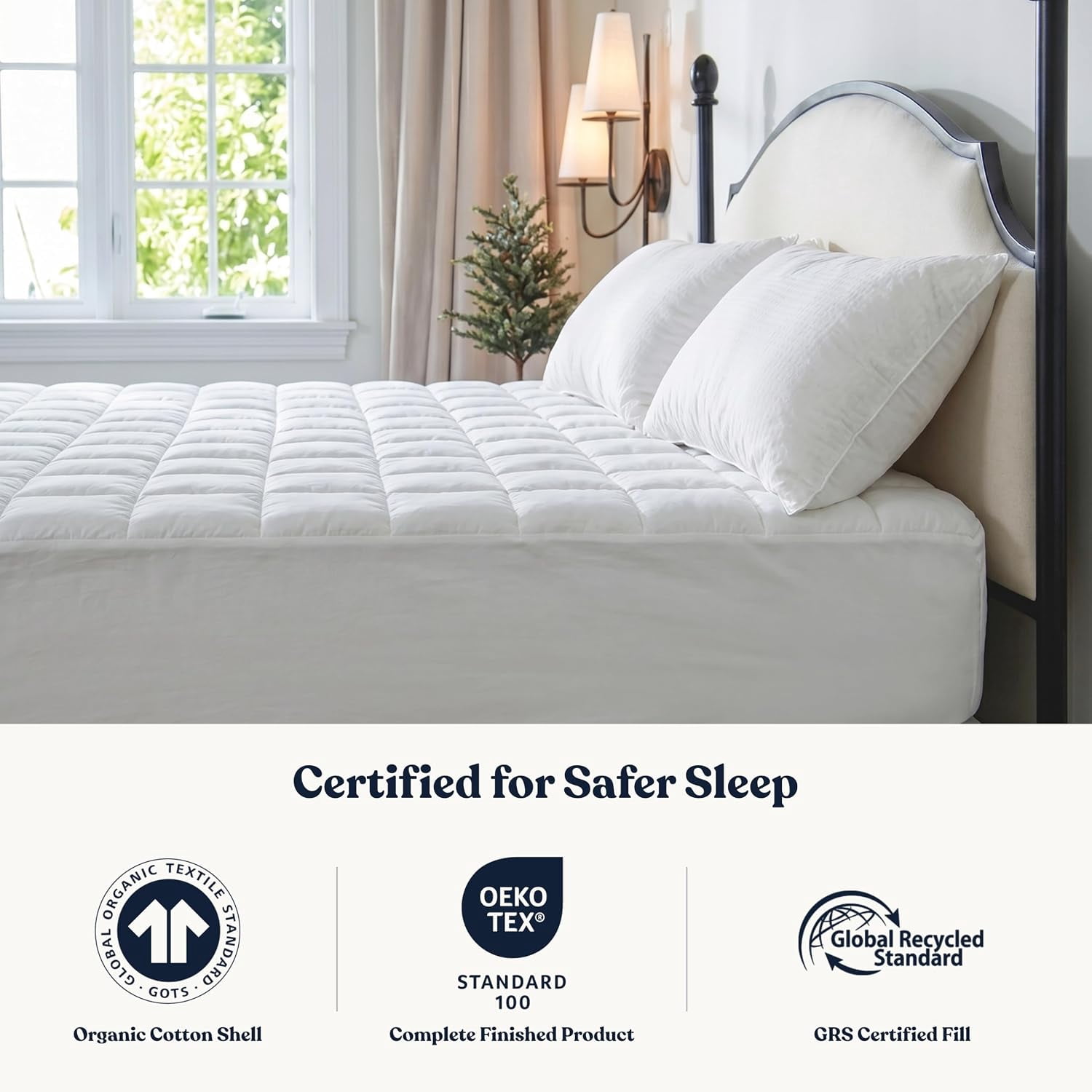 Delara Twin 2-in-1 Waterproof Quilted Mattress Pad 100% Waterproof TPU + 7D+3D Recycled Microfiber Fill, GOTS Certified Organic Cotton Shell, Noiseless, OEKO-TEX, 18" Deep Pocket - Twin 38"×75"