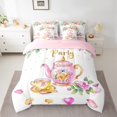thumbnail image 2 of Manfei Vintage Floral Teacups Bedding Comforter Set 7 Pieces for Female Men,Exotic Style Full Bedding Set Lightweight,Flowers Rose Teapot Fitted Sheet Flat Sheet,Super Cozy Room Decor,Reversible, 2 of 8