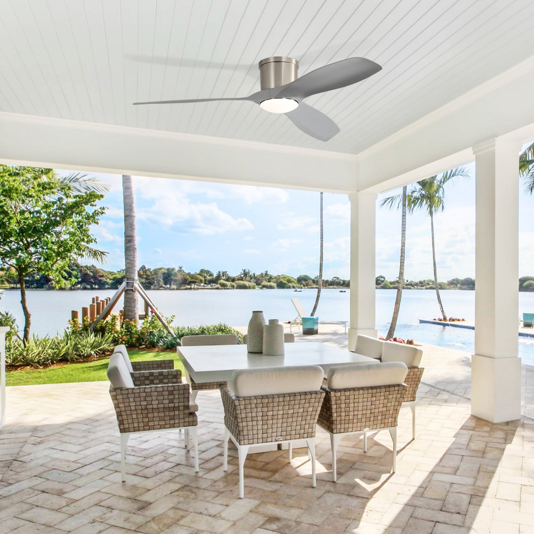 Sofucor 52-Inch Flush Mount Silver Ceiling Fan with Integrated LED Light and Remote Control,Smart Ceiling Fan and APP Control