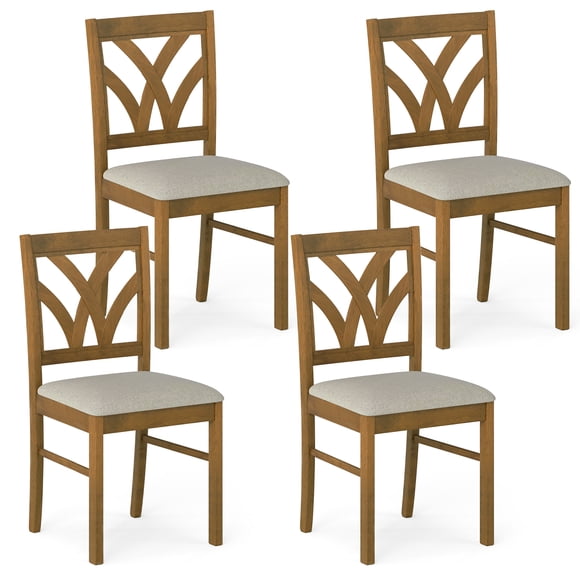 Costway Wooden Dining Chairs Set of 4 with Rubber Wood Frame Hollowed Backrest for Kitchen Oak +Light Brown