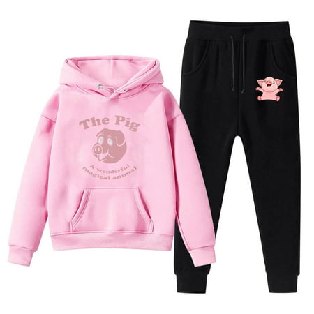 

Kids Hoodie Sweatshirt And Sweatpants Cartoon Pig Prints Pullover Hoodie Set Tracksuit 2 Piece Outfits 11 Years-12 Years