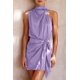 thumbnail image 2 of Vestido PRETTYGARDEN Morado Sin Mangas de Satén con Cinturón Talla XXL, 2 of 8