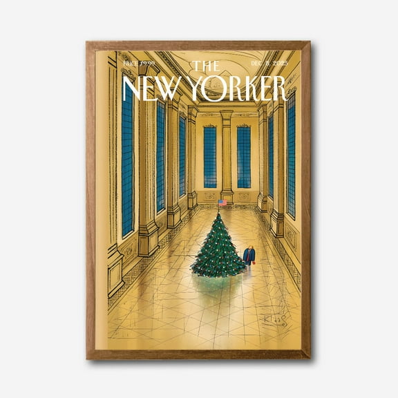 The New Yorker Cover-Inspired Holiday Canvas Wall Art  Elegant Christmas Tree in Grand Hall