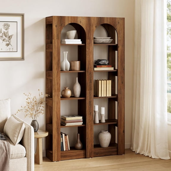 Finmind 5-Tier Wooden Bookshelf, 70.87" Tall Freestanding Bookcase with Open Storage Shelves for Home Office, Living Room & Bedroom, Brown