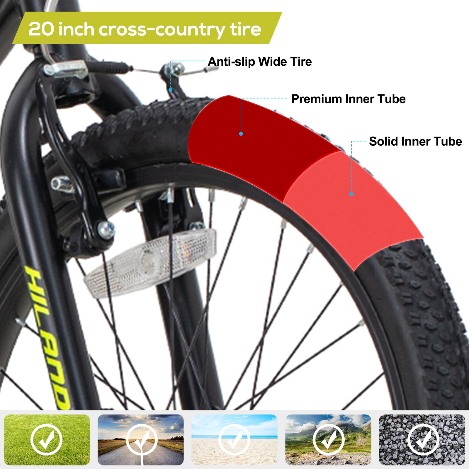 Hiland 20 inch Kids Mountain Bike for Girls Boys with Dual Handbrakes Kickstand, Black