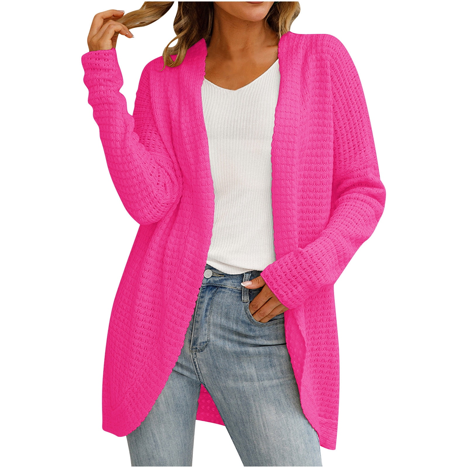 WRKEKC Women's V Neck Open Front Cardigan Soft Knit Long Sleeve