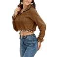 thumbnail image 3 of Sudadera con cordón de bloque de color para mujer, manga larga, cuello con cremallera, tops para actividades al aire libre, 3 of 6