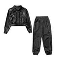 thumbnail image 5 of Zaldita Kids Girls 2 Piece Holographic Street Jazz Hip Hop Modern Dance Outfit Flap Pocket Zip Up Jacket with Pants Set Black 8, 5 of 7