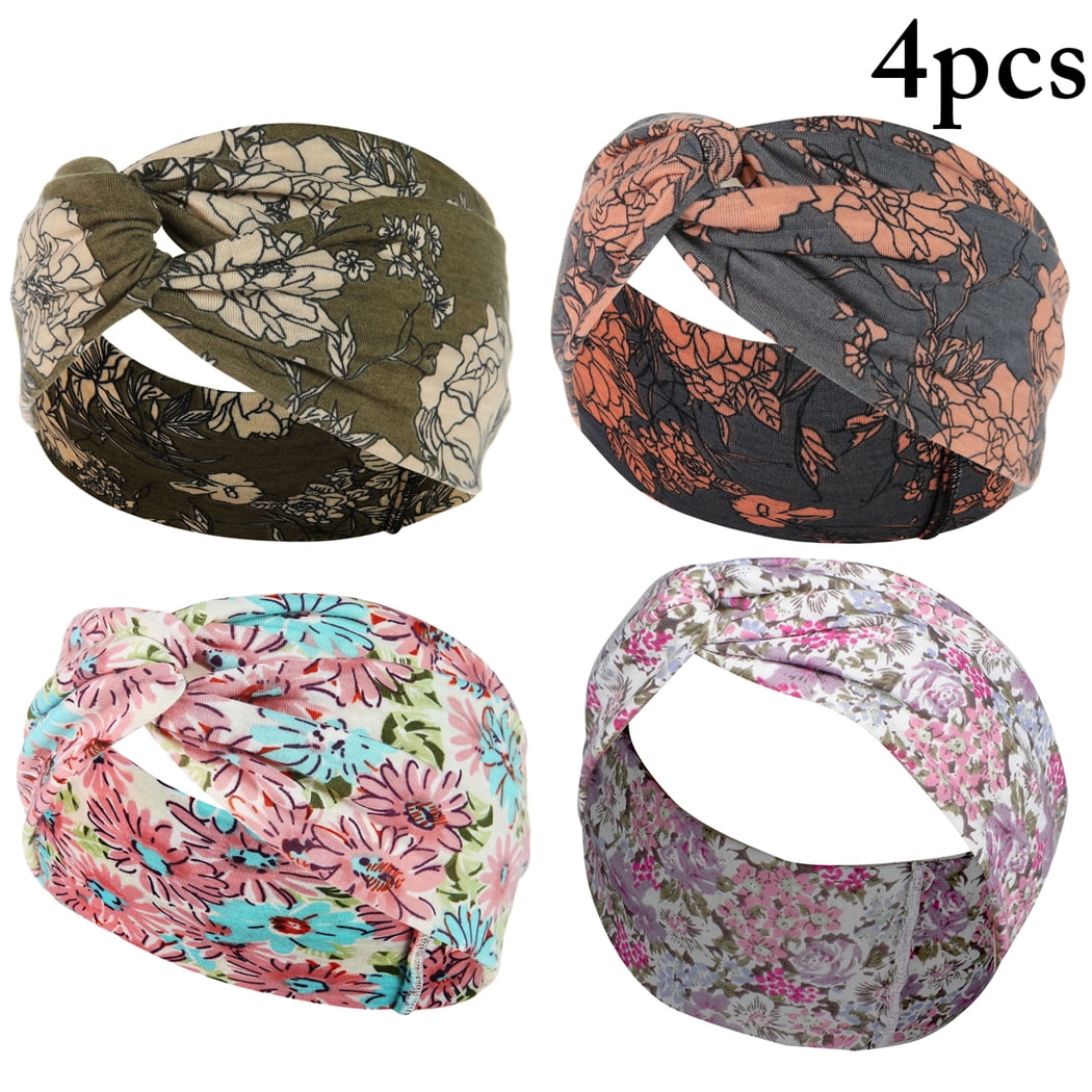 Kapmore 4PCS Boho Headbands for Women Bohemian Flower Printed Yoga Headband Sports Headband