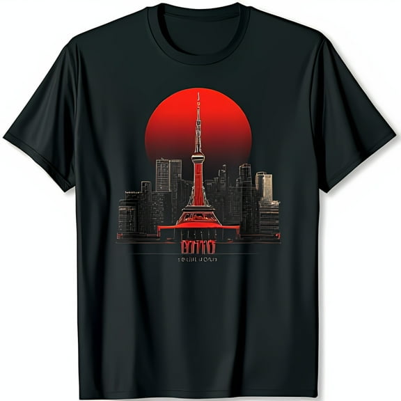 Minimalist Tokyo T-Shirt with Red Skytree & Sunset Black Tee