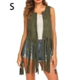 thumbnail image 1 of Gilet Sans Manches pour Femmes, Style Western, Ouvert à l'Avant, Respirant, à Franges, Jupe, Taille Rétractable, Cardigan, Gilet pour Usage Quotidien, Vert, P, 1 of 9