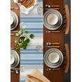 thumbnail image 5 of Blue Gray Stripes Burlap Cotton Table Runner 16x72 Inches Long, Contemporary Minimalist Abstract Lines Farmhouse Table Runners, Outdoor Dining Tablecloths Decor for Baby Shower/Party/Wedding, 5 of 6