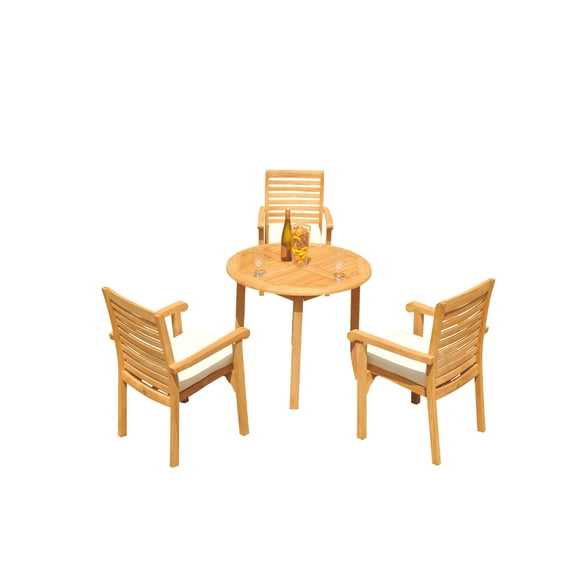 Grade-A Teak Dining Set: 3 Seater 4 Pc: 36" Round Table And 3 Hari Stacking Arm Chairs Outdoor Patio WholesaleTeak #51HR0704