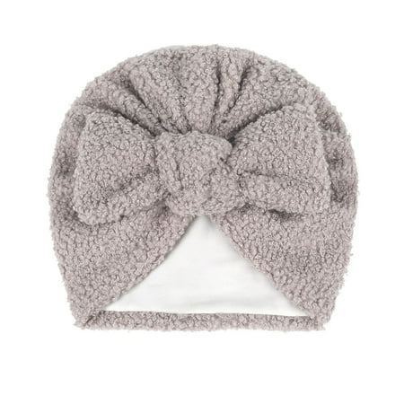 

YWDJ Bowknot Solid Color Fluff Pullover Hat Fall Winter Warm Double Layer Fluff Plush Thick Hairband Gray One Size