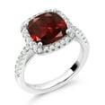thumbnail image 3 of Gem Stone King 3.10 Cttw Red Garnet and White Created Sapphire Ring for Women | 925 Sterling Silver | Cushion Cut 8MM | Gemstone Birthstone | Available in Size 5,6,7,8,9, 3 of 6