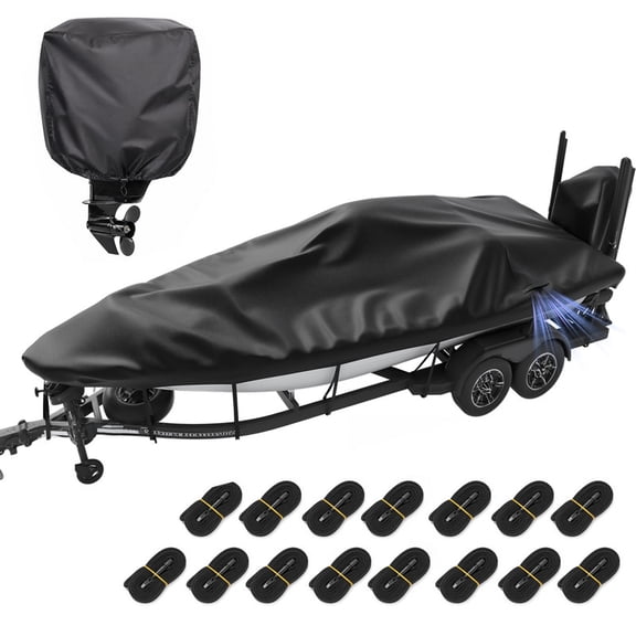 SHELTUSE 1200D Universal Boat Cover-20'-22'L Heavy Duty Boat Cover with Motor Cover, Waterproof V-Hull Pro-Style Bass Boat Cover, Trailerable Center Console Boat Cover, Beam Width: up to 106'', Black
