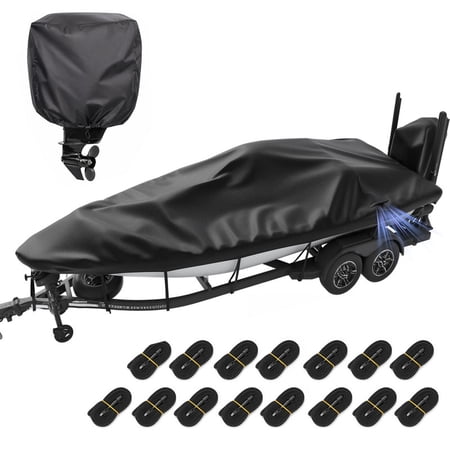 SHELTUSE 1200D Universal Boat Cover-16'-18'L Heavy Duty Boat Cover with Motor Cover, Waterproof V-Hull Pro-Style Bass Boat Cover, Trailerable Center Console Boat Cover, Beam Width: up to 94'', Black