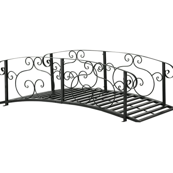 6' Metal Garden Bridge For Streams And Walkways - Black, With Coating Stylish Rails Backyard Crossing Handrails Resistance To Weather Changes