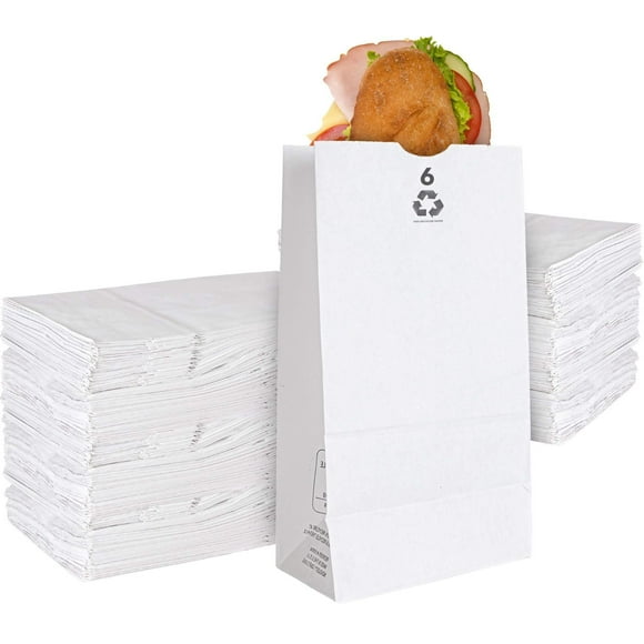 Stock Your Home 6 Lb White Paper Bags (200 Count) - Eco Friendly White Lunch Bags - Small White Paper Bags for Packing Lunch & Snacks - Blank White Lunch Bags Paper for Arts & Craf