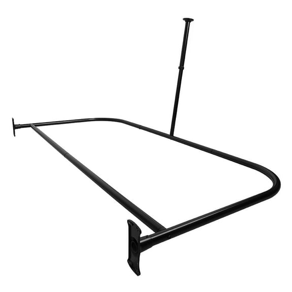 Utopia Alley Rustproof Wall Mounted Aluminum D-shape Shower Rod With Ceiling Support for Freestanding Tubs, 60 Inch Large Size by 25 Inch, Matte Black