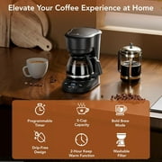 WAA 5 Cup Drip Coffee Maker,Programmable Delay Brew,Auto Shut-Off,Reusable Filter 25oz Tank,Black
