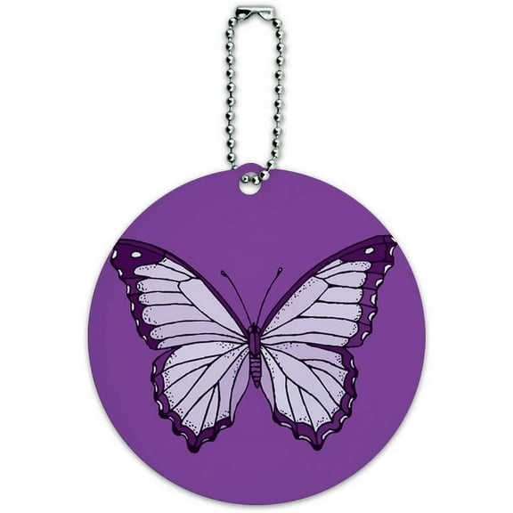 Purple Butterfly Round Luggage ID Tag Card for Suitcase or Carry-On
