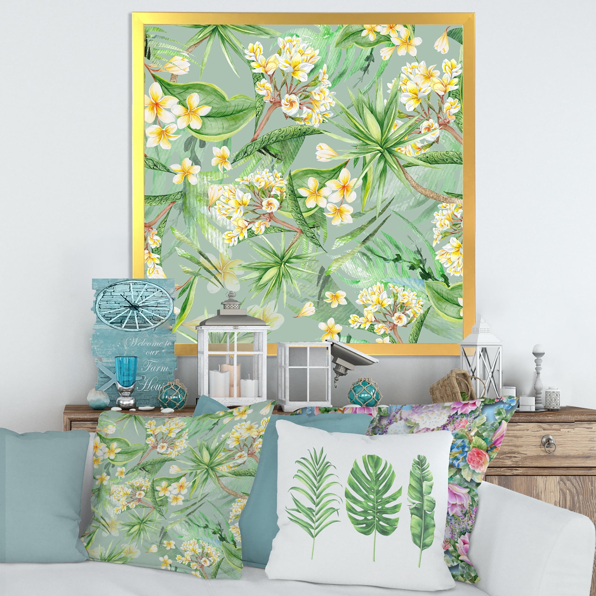 Designart 'Yellow Flowers and Tropical Foliage XIV' Modern Framed Art Print