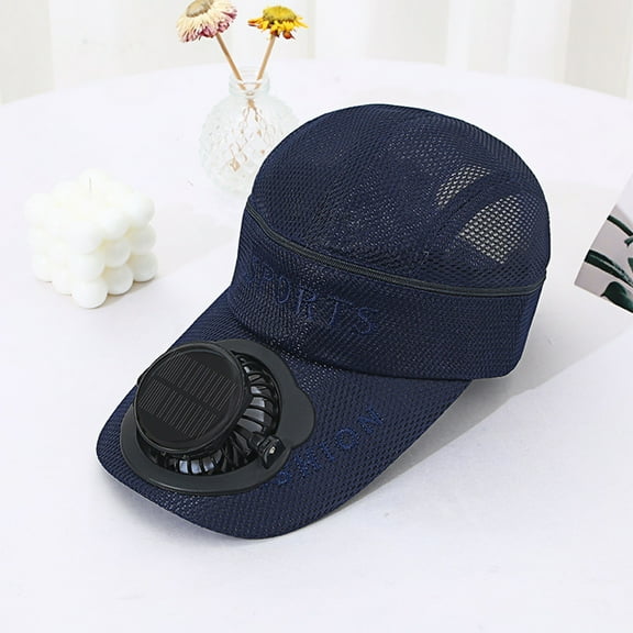 WWG Solar Powered & USB Charging Fan Hat Top Detachable Outdoor Sun Protection Breathable Cap with 360鎺?Rotating Fan LED Display 21.3-23.3in Head Size