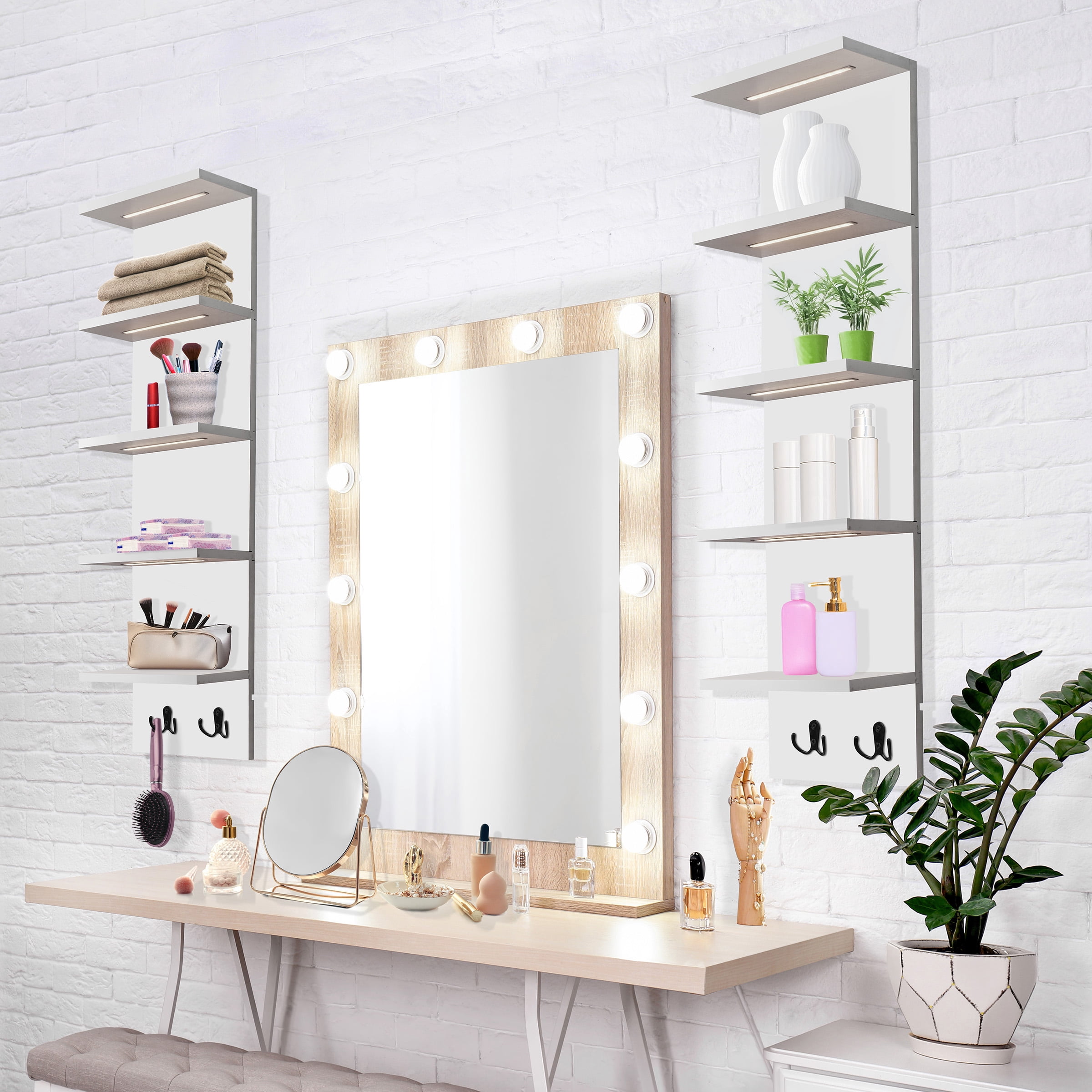 Sorbus 5 Tier White Floating Wall Shelf with LED Lights, Storage & Home Decor Display