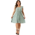 thumbnail image 3 of DARING DIVA Plus Size Square Neck Ruffle Short Sleeve Midi Dress 1X Green, 3 of 6