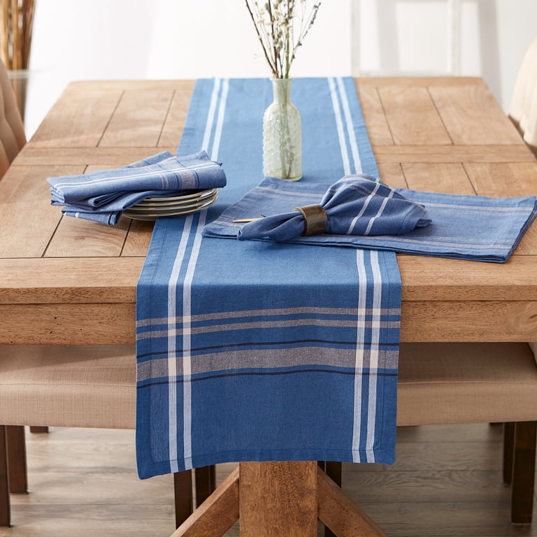 DII Tri-Color Check Cotton Table Runner, 14x72", French Blue – Farmhouse Decor, Machine Washable